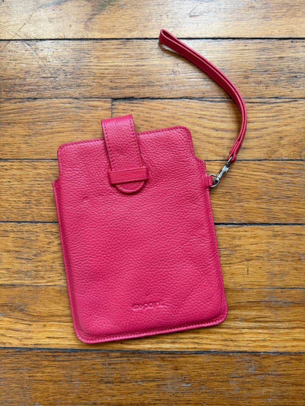 Pink Textured Faux Leather Wristlet